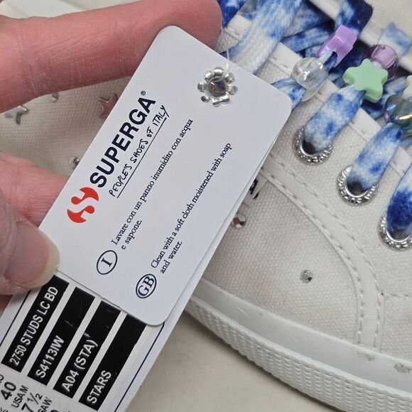 SUPERGA Star Studs White Sneakers with Star Pattern and Colorful Laces NWT EU 40 - Picture 4 of 12
